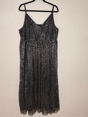 torrid Metallic Black Pleated Spaghetti Strap Midi Dress
